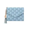 Light blue monogram card holder wallet with chic tassel pendant, multi-slot design variant. - Blue