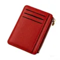 Red leather card holder with multiple card slots and side zipper pocket for daily use - Burgundy