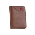 Mens retro short bifold wallet brown card holder with red pull tab and contrast stitching - Dark Coffee