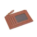 Brown PU leather card holder with zipper pocket, multi-slot coin purse for women daily use. - Brown