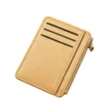 Minimalist leather card holder with zipper pocket and multiple slots for daily use. - Khaki