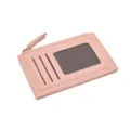 Pink PU leather card holder with multi-card slots, ID window and zipper coin pocket. - Pink