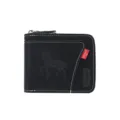 Men's retro horse embossed zip wallet with card slots, black synthetic leather. - Black