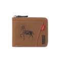 Men vintage brown leather wallet with zipper, card slots, stylish horse embossed design compact. - Dark Brown