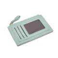 Mint green PU leather card holder with zipper pocket, multiple slots and ID window for women. - Light Green
