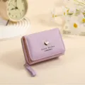 Women short wallet cute PU leather purse lavender purse with heart decor and zipper pocket - Light Purple