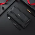 Men's Black PU Leather Long Wallet Multi-Card Clutch Bag Casual Large Capacity Purse - Black