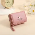 Cute pink short wallet for women, sweet style faux leather mini purse with zipper pocket. - Light Pink