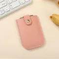 Pink PU leather pull out card holder with snap button, multi card slot slim wallet case. - Light Pink