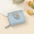 Light blue short wallet PU leather coin purse with M monogram metal clasp and card slots - Light Blue