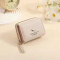 Cute short women wallet PU leather coin purse card holder chic Korean style compact purse beige - Off White