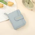 Women's short wallet PU leather coin purse multi card slots zipper closure cute compact design daily use - Light Blue