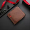 Men short leather wallet brown card holder minimalist slim horizontal bifold purse chic - Dark Coffee