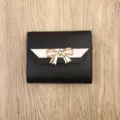 Women short wallet black mini purse cute bowknot card holder minimalist design coin pocket - Black