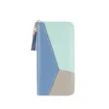 Women's color block long wallet PU leather zipper purse with tassel pendant fashionable design - 10x2x20cm / Blue Patchwork