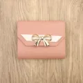 Pink bow trifold wallet, chic mini card holder for women, sweet daily coin purse. - Pink