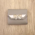 Grey women short wallet with gold bow, tri-fold mini purse and card holder for daily use. - Gray