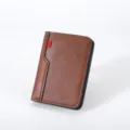 Men's vertical short wallet brown leather card holder minimalist coin purse compact pocket organizer. - Dark Coffee