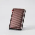 Men business carbon fiber texture vertical card holder with pop-up slot and chic stripe. - Dark Brown
