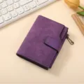 Women short purple frosted wallet zipper buckle multi-card coin purse student leather wallet - Purple