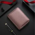 Brown carbon fiber textured short zippered wallet, premium daily minimalist coin purse holder. - Dark Coffee