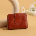 Women PU Leather Short Wallet Vintage Zipper Coin Purse Multi Card Holder Brown Variant - Dark Brown