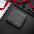 Classic men's short zipper wallet retro leather card holder fashion compact coin purse - Black