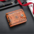 Men's short wallet brown faux leather cash card holder with dollar bill print snap button. - 12*2*10cm / Light Coffee