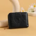 Women black wallet zipper buckle coin purse card holder compact fashion PU leather daily use - Black