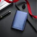 Men's Blue Carbon Fiber Texture Pop-Up Card Holder Slim RFID Blocking Metal Wallet - Blue