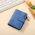 Blue short women's wallet with zipper coin pocket and snap button card holder compact design - Blue