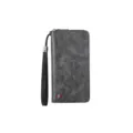 Men's luxury long leather wallet with wrist strap and zipper closure for daily use - Gray