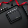Men black short wallet with stone pattern texture, zip coin purse and multi-card slots style. - Black