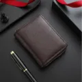 Dark brown leather short zipper wallet, compact coin purse for men and women daily use. - Dark Coffee 2
