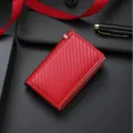 Men's red carbon fiber texture vertical card holder wallet metal slot business gift box - Red