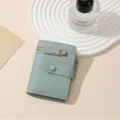 Green short women wallet with multiple card slots and zip pocket, chic aesthetic design. - Light Blue