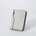 Men's vertical short wallet light grey leather card holder compact minimalist pocket purse - White
