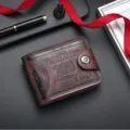 Men's short leather wallet, dollar bill pattern, multi-card slots, snap closure stylish purse. - 12*2*10cm / Dark Coffee