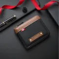 Classic men's short zipper wallet with vintage patchwork design, compact leather coin purse. - Black