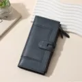 Dark grey women's long wallet PU leather multi-card clutch purse with zipper design. - Blue