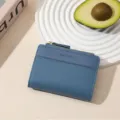 Blue women short zipper wallet solid color cute leather coin purse daily handbag chic - Blue