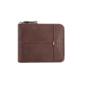 Men short PU leather wallet retro casual trifold zipper coin purse in brown color new - Dark Coffee