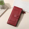 Women's red PU leather long wallet, chic multi-card clutch and phone purse variant. - Red