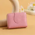 Pink women short wallet zipper buckle card holder compact PU leather cute purse pocket organizer - Pink