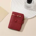 Red Women Short PU Leather Wallet Two Fold Design With Multi Card Slots And Coin Pocket - Burgundy