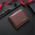 Men's short brown leather wallet with crocodile texture and zipper coin pocket design. - Light Coffee