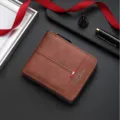 Men's short retro zipper wallet, casual brown PU leather bifold pocket purse variant. - Light Coffee