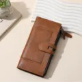 Brown PU leather long wallet for women, fashionable clutch purse with multiple card slots. - Brown