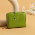 Women's Green PU Leather Short Wallet with Zipper and Snap Closure Multi-Card Slot Coin Purse - Green