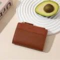 Brown Short Women Wallet PU Leather Zip Coin Purse Minimalist Card Holder Small Pouch - Brown